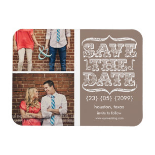 Vintage Beige & White Save the Date Photo Magnet