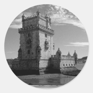 Vintage Belem Tower Silhouette 3 Torre Belem Classic Round Sticker