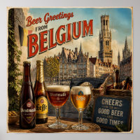 Vintage Belgian Canal Beer Travel Poster