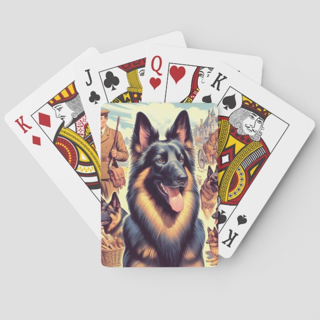 Vintage Belgian Tervuren Illustration Playing Cards (Back)