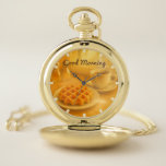 Vintage Belgian Waffle & Coffee  Pocket Watch<br><div class="desc">Classic elegance meets cozy breakfast vibes. This vintage-style pocket watch showcases a heartwarming Belgian scene of a golden waffle and steaming coffee, accompanied by the phrase “Good Morning.” A unique gift for food lovers, café connoisseurs, and those who appreciate timeless charm with a tasteful twist. Perfect for brunch dates, birthdays,...</div>