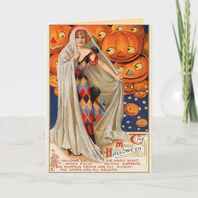 Vintage belle fille Fantôme Carte Halloween (Devant)