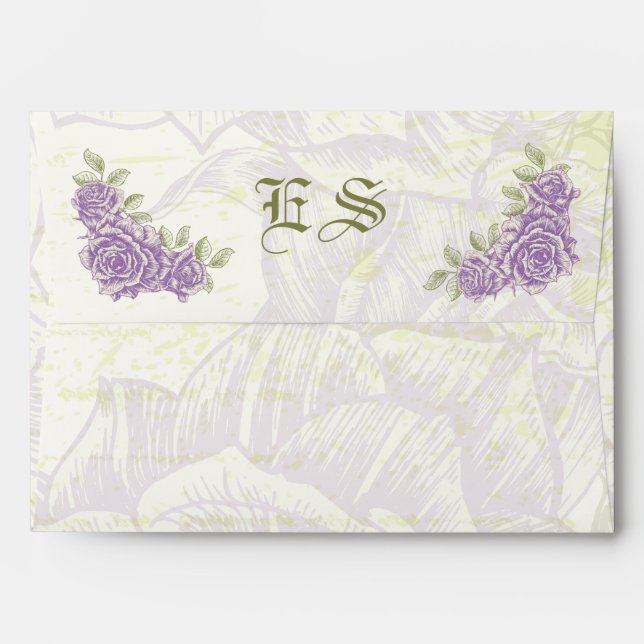 Vintage bellflower purple roses wedding envelope (Back (Top Flap))
