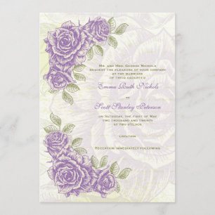 Vintage bellflower purple roses wedding invitation