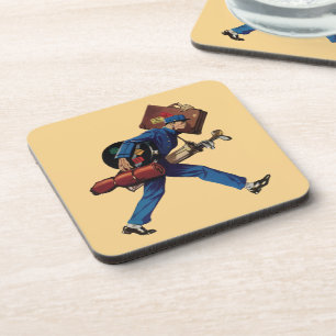 Vintage Bellhop in Uniform, Suitcase and Golf Club Coaster
