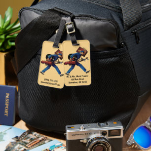 Vintage Bellhop in Uniform, Suitcase and Golf Club Luggage Tag