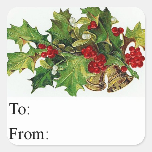Vintage Bells and Holly Gift Tag (Front)
