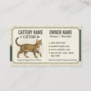 Vintage Bengal Cat Breeder Customizable Business Card