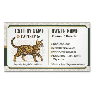 Vintage Bengal Cat Breeder Customizable Magnetic Business Card