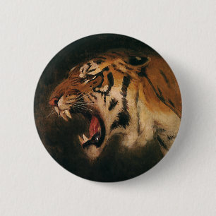 Vintage Bengal Tiger Big Cat Roaring, Wild Animal 2 Inch Round Button