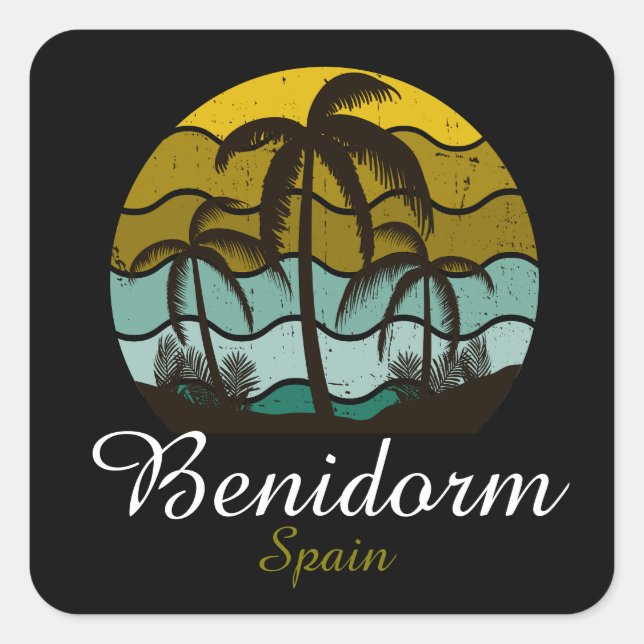Vintage Benidorm Spain Summer Vacation Square Sticker (Front)