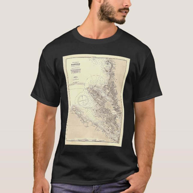 Vintage Bergen Norway Map 1888 T-Shirt (Front)
