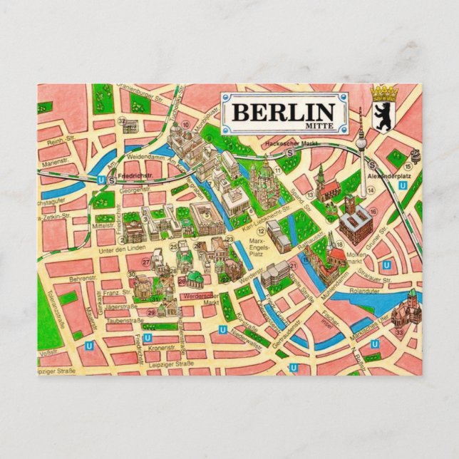 Vintage Berlin City Map Postcard (Front)