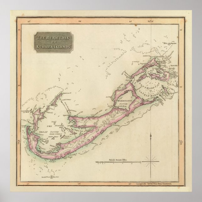 Vintage Bermuda Map (1816) Poster (Front)
