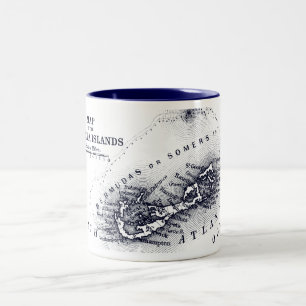 Vintage Bermuda Map, Dark Blue Two-Tone Coffee Mug