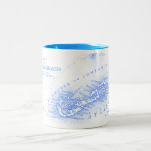 Vintage Bermuda Map, Light Blue Two-Tone Coffee Mug