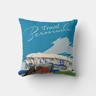 Vintage Bermuda Travel Art Ilustration Throw Pillow