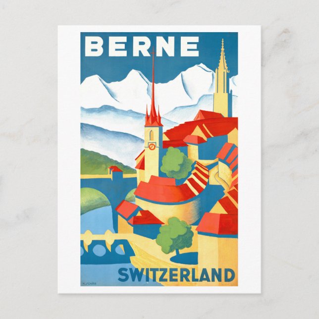 Vintage Berne, Switzerland, Travel Poster Postcard (Front)