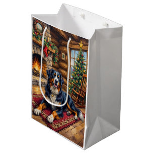 Vintage Bernese Mountain Dog Cozy Christmas Cabin Medium Gift Bag