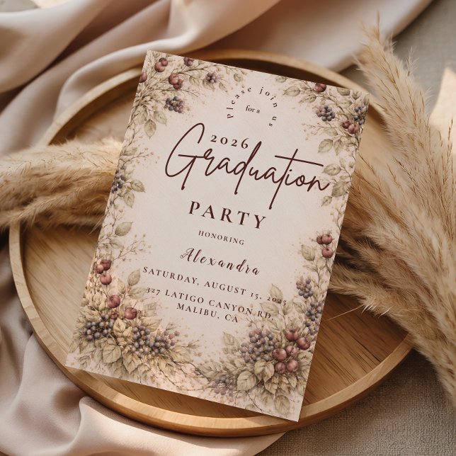 Vintage Berry Botanical Graduation Party Invitation (Creator Uploaded)