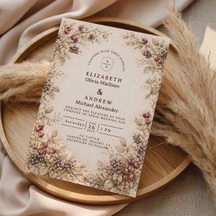 Vintage Berry Botanical Wedding Invitation
