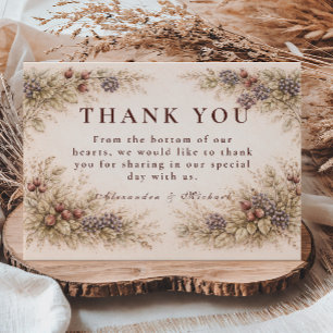Vintage Berry Botanical Wedding Thank You Card