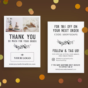 Vintage Berry Branch Logo & Photos Order Thank You Card