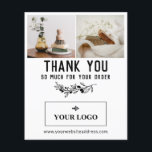 Vintage Berry Branch Logo & Photos Order Thank You Flyer<br><div class="desc">Thank you for your order insert card for the products you send to your customers. Small business thank you cards in white personalized with your logo and two photos of your product. Add a discount code, social media, and additional info on the back. Vintage inspired small business insert card in...</div>