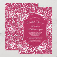 Vintage Berry Red Damask Bridal Shower Invitation