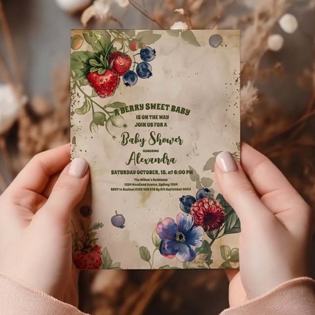 Vintage Berry Sweet  Wild Berries Baby Shower Invitation (Creator Uploaded)