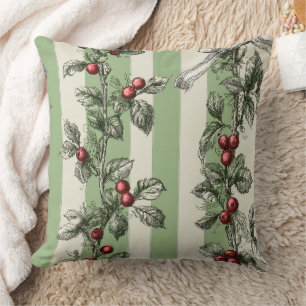 Vintage Berry Vine & Ribbon Botanical Stripe (1) Throw Pillow