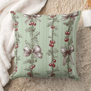 Vintage Berry Vine & Ribbon Botanical Stripe (2) Throw Pillow