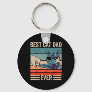 Vintage Best Cat Dad Ever Bump Fist Fathers Day Ca Keychain