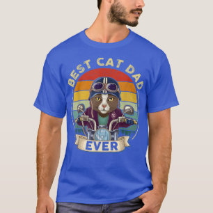 Vintage Best Cat Dad Ever Cat Riding Motorcycle Fa T-Shirt