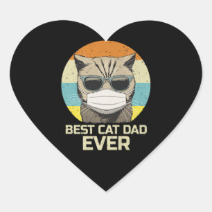 Vintage Best Cat Dad Ever Fat Cat Wear Glasses Heart Sticker