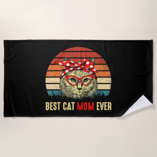 Vintage Best Cat Mom Ever Happy Mother s Day Gift Beach Towel