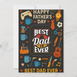 Vintage Best Dad Ever Fishing Father Day Flat Card