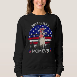 Vintage Best Husky Mom Ever American Flag Dog 4th Sweatshirt