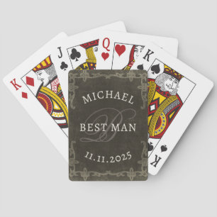 Vintage Best Man Monogram Playing Cards