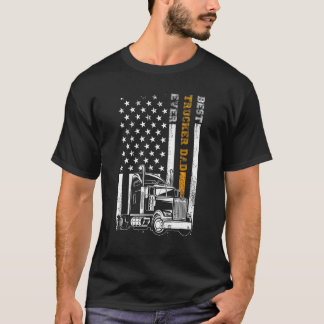 Vintage Best Trucker Dad Ever American Flag Father T-Shirt