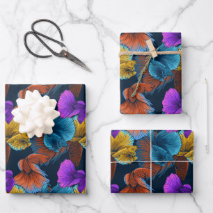 Vintage Beta Fish Pattern Wrapping Paper Sheet