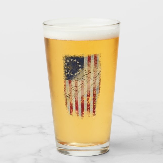Vintage Betsy Ross American Flag Glass (Front Filled)