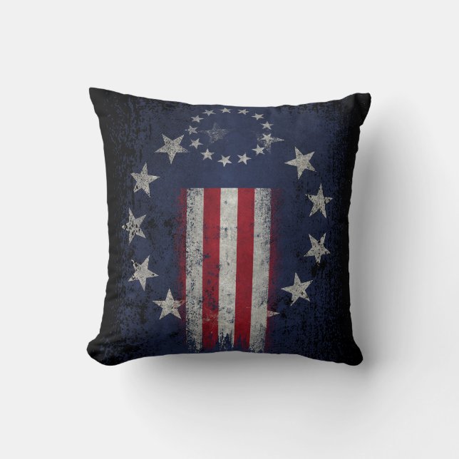 Vintage Betsy Ross American Flag Montage Throw Pillow (Front)