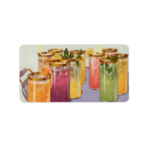 Vintage Beverages, Drinks with Ice Cubes on a Tray Label