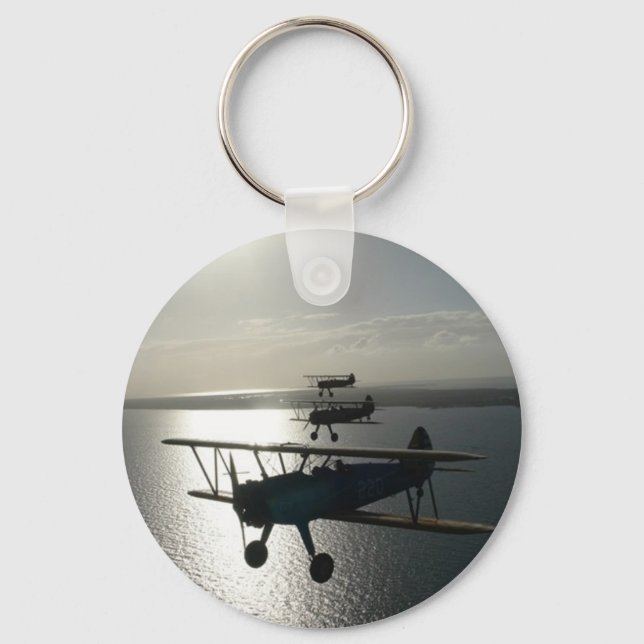 Vintage bi-planes in formation keychain (Front)