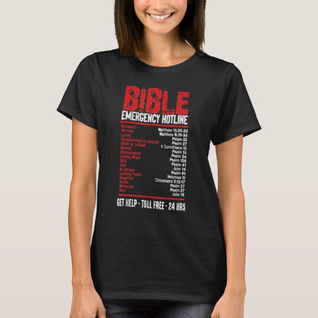 Vintage Bible Emergency Numbers  Hotline Verses T-Shirt (Front)