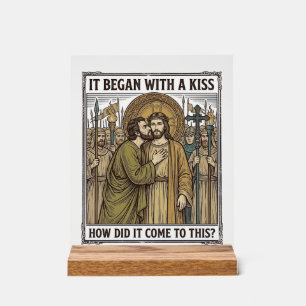 Vintage Biblical Betrayal Kiss Acrylic Sign