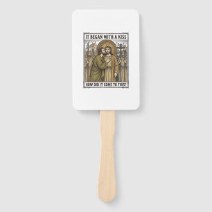 Vintage Biblical Betrayal Kiss Hand Fan