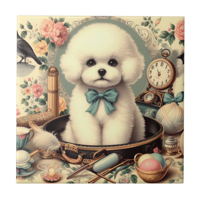 Vintage Bichon Frisé Painting Tile (Front)