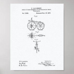 Vintage Bicycle 1877 Patent Art White Paper Poster
